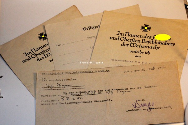 Urkundengruppe Hoyer 1. Kavallerie- Division & 24. Panzer- Division