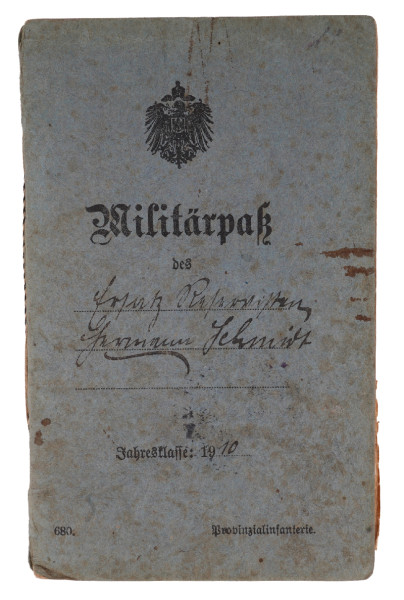 Militärpass Schmidt Ers. Btl. R.I. No. 82 u. 31 / R.I.R. 32/92
