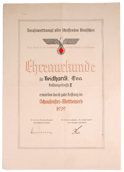 Berufswettkampf 1939 Ehrenurkunde Eva Neidhardt