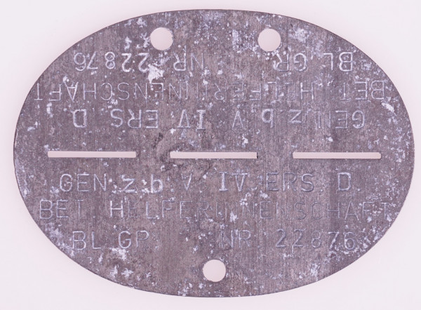 Erkennungsmarke Gem. z.b.V. IV Ers. D. Bet. Helferinnenschaft BL. Gr. Nr.22876