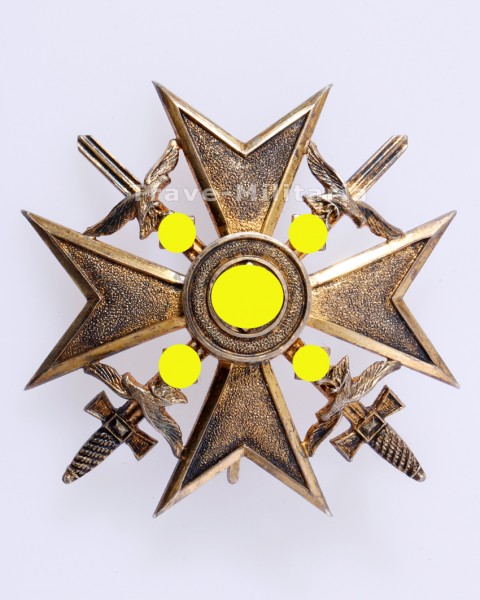 Deutsches Spanienkreuz in Gold mit Schwertern 900 Silber