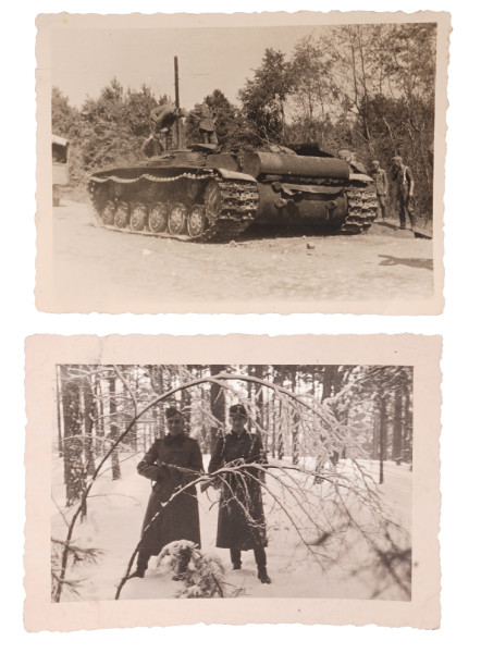 2 Foto Waffen-SS und russisches Panzerwrack