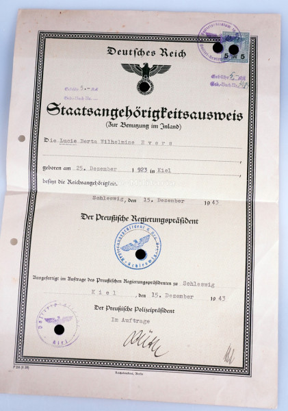 Staatsangehörigkeitsausweis Lucie Evers Preußen