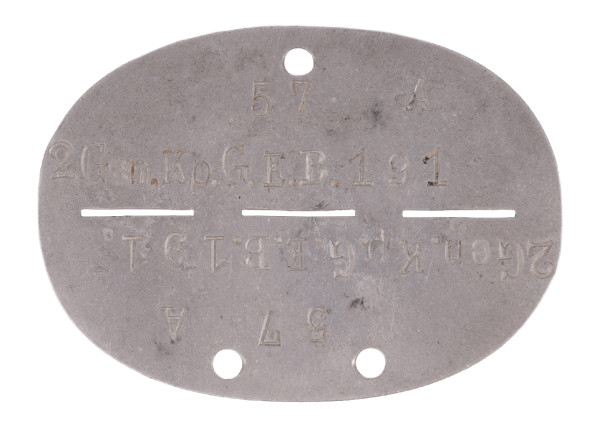 Erkennungsmarke 2. Gen. Kp. G.E.B.191 57A