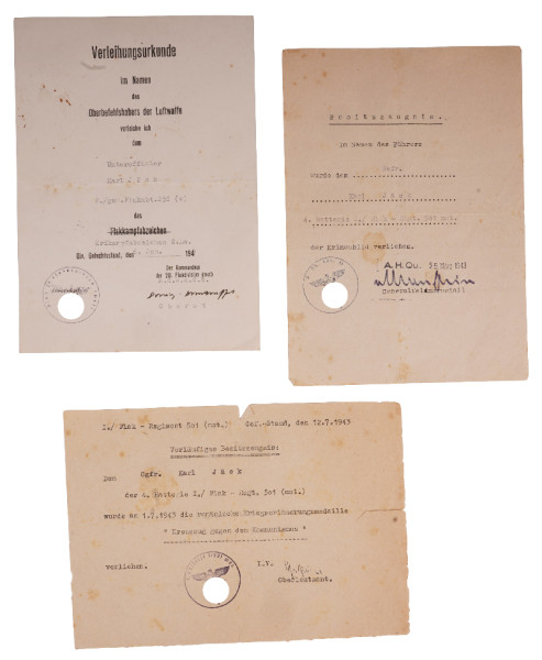 Urkundengruppe Jäck Flak. Rgt. 501 (mot) u. gem. Flakabt. 236