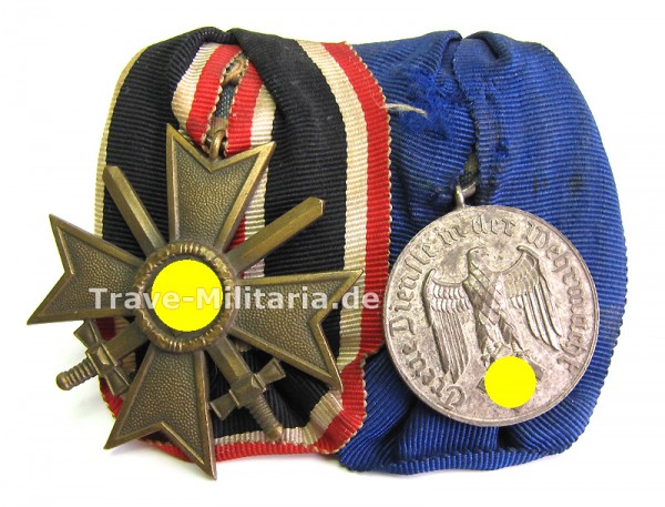 2er Ordenspange Kriegsverdienstkreuz 2. Klasse und Wehrmachtsdienstauszeichnung 4 Jahre