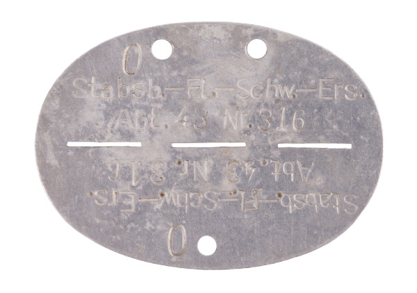 Erkennungsmarke Stabsb.-Fl.-Schw.-Ers. Abt. 43 Nr. 316 0