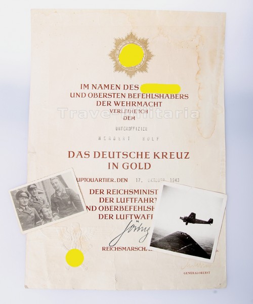 Große Urkunde zum Deutschen Kreuz in Gold