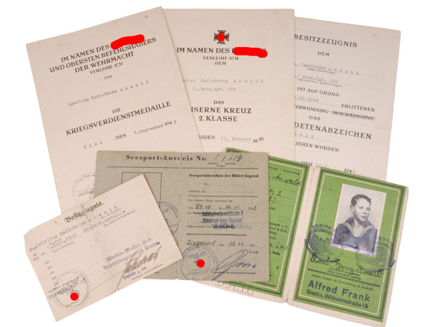 Papiere Anwald Marine-HJ und Gren. Rgt. 390 u. 639