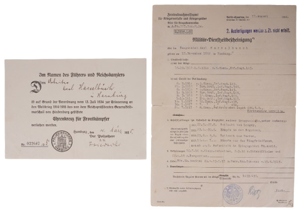 Papiere Karl Hasselbusch Inf. Regt. 145 u. Inf. Regt. 458/459