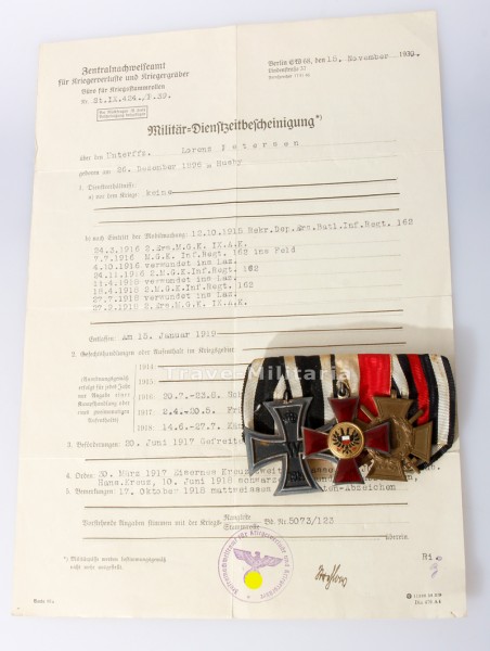 3er Ordensspange Lübeck mit Militär-Dienstzeitbescheinigung