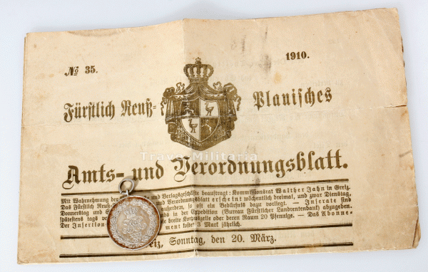Reuß Silberne Ehrenmedaille für Treue und Verdienst mit Amts- und Verordnungsblatt