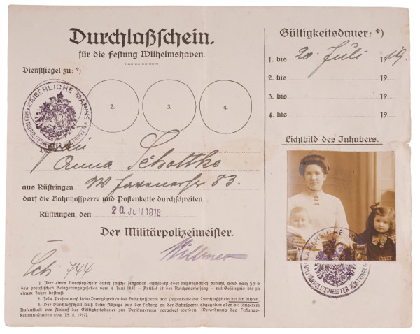 Durchlassschein für die Festung Wilhelmshaven Ama Scholtke