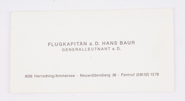 Visitenkarte Flugkapitän a.D.u. Generalleutnant a.D. Baur