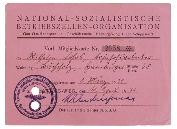 Verl. Mitgliedskarte National-Sozialistische Betriebszellen-Organisation