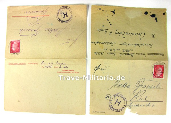 2 Briefe eines Schutzhäftlings K.L. Sachsenhausen