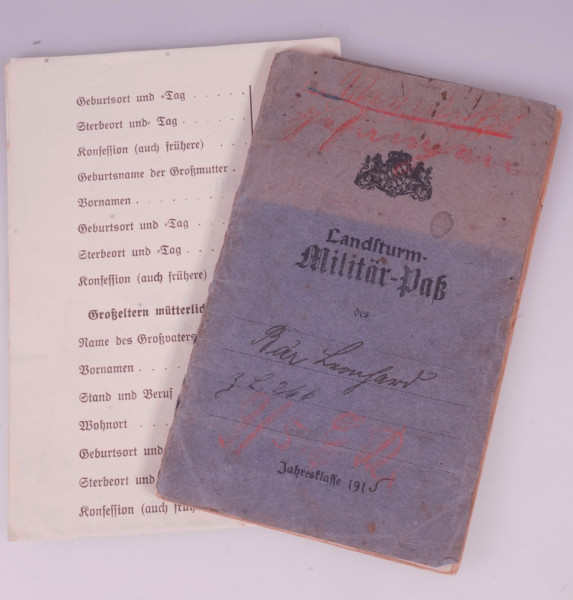 Landsturm-Militär-Pass Bär Bay. Landw.-Inf.Regt. No.15