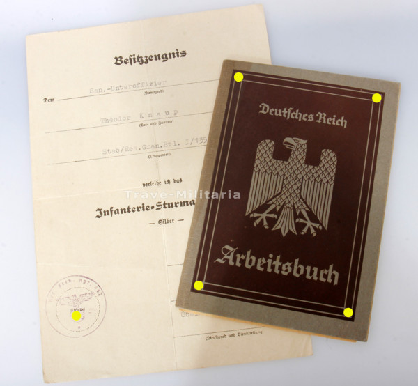 Papiere Theodor Knaup Res. Gren. Btl. I/135