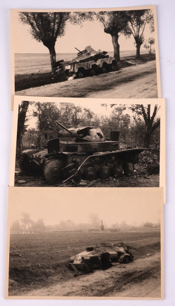 3 Fotos zerstörter Deutscher Panzerkraftwagen