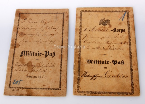 2 Militärpäße II. Armee-Korps Unteroffizier Grulich