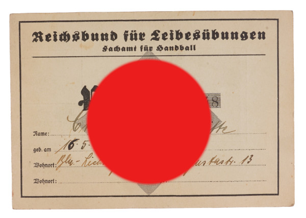 Reichsbund für Leibesübungen- Fachamt für Handball Pass Gramer