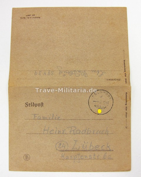 Feldpostbrief Leutnant Stab II Panzergrenadier.Regiment 14