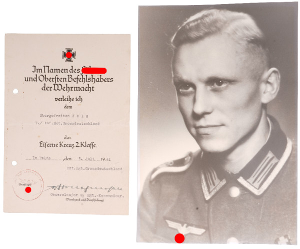 Urkunde Eisernes Kreuz 2. Klasse Welz Inf. Rgt. Grossdeutschland