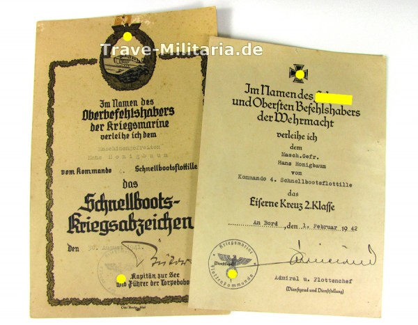 Urkunden 4. Schnellbootsflottille mit seltenem Vordruck