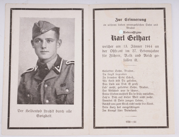 Sterbebild Waffen-SS SS-Unterscharführer Karl Gelhart