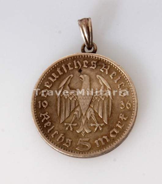 5 Deutsche Reichsmark 1936 als Anhänger