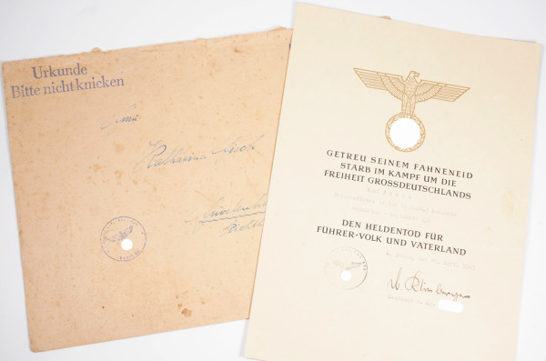 Gefallenenurkunde Fisch Grenadier-Regiment 436 1943