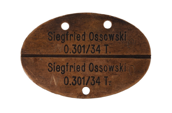 Erkennungsmarke Siegfried Ossowski O. 301 / 34T O