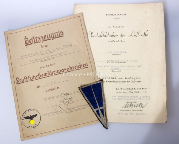 Urkundenpaar Doehring Flaktransportbatterie (mot) 151 IV