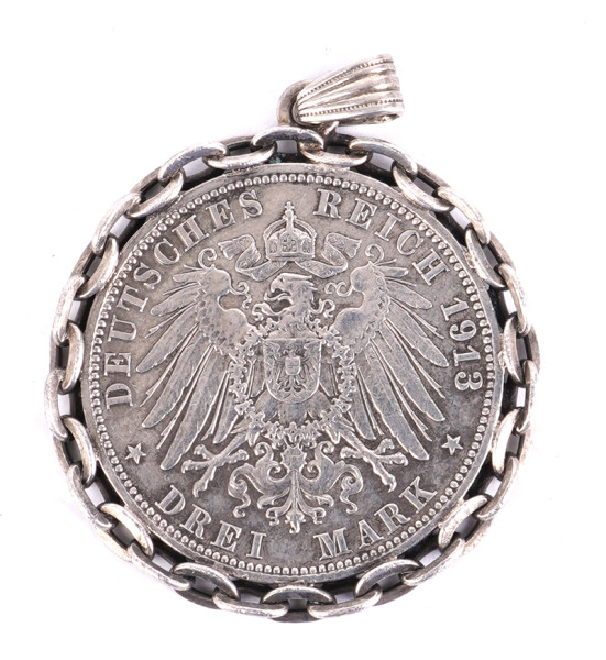 Deutsches Reich Drei Mark Münze 1913 als Kettenanhänger