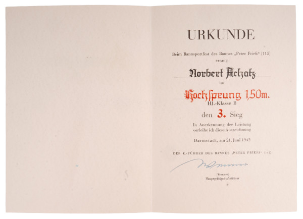 Urkunde Bannsportfest des Bannes "Peter Frieß" (115) Achatz