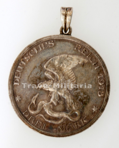 Deutsches Reich 1913 Drei-Mark als Kettenanhänger