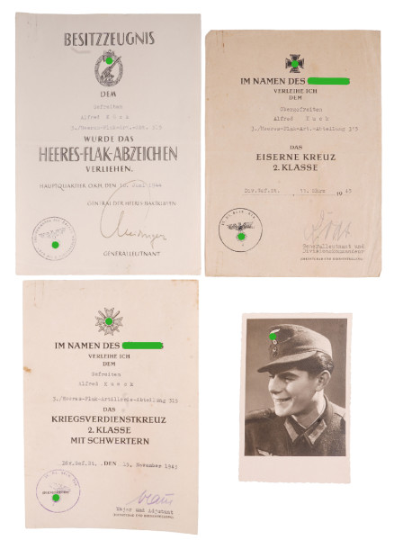 Urkundengruppe Kück Heeres-Flak-Artillerie-Abteilung 315/ Westfront