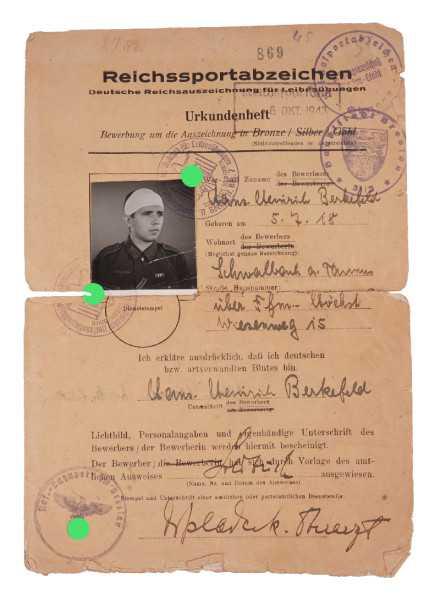 Reichssportabzeichen Urkundenheft Berkafeld Breslau 1943