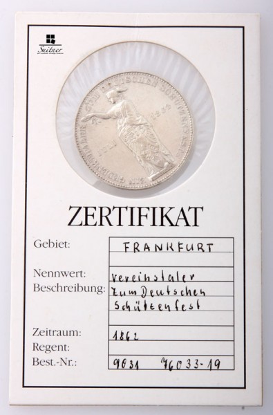 Frankfurt 1862 Vereinstaler zum Deutschen Schützenfest mind. SS Zertifikat
