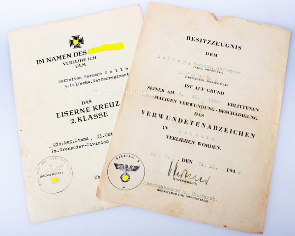 Urkundenpaar Soller Grenadier-Div.Großdeutschland