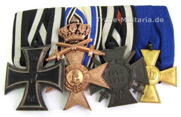 4er Spange mit Bayr. Militärverdienstkreuz 3. Kl. mit Krone und Schwertern