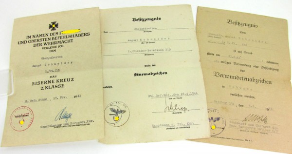 Urkundengruppe eines Pioniers Pi. Btl 219