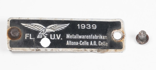Luftwaffe Typen-Schild FL.K.V. 1939 Metallwarenfabriken Altona-Celle A.G.