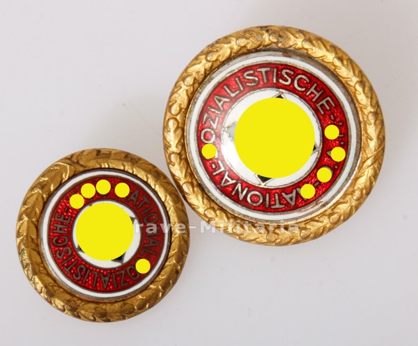 Set NSDAP Parteiabzeichen in Gold, extrem Früh 4 stellig