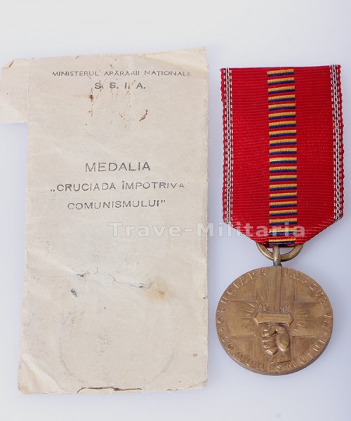 Rumänien Medaille Kreuzzug gegen den Kommunismus mit Umschlag