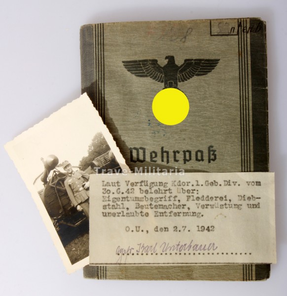 Wehrpass Unterbauer Bäckerei Kompanie 54 1.Gebirgs-Division