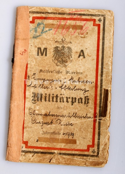 Kaiserliche Marine Militärpaß Reese II. Matrosen- Artillerie- Abteilung
