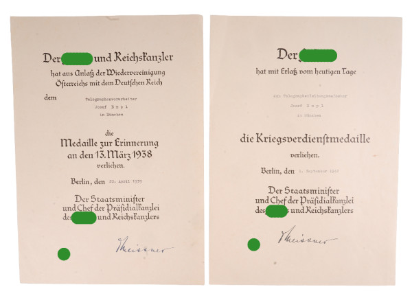 Urkundenpaar Empl Telegraphenleitungsaufseher in München