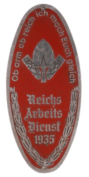 Reichsarbeitsdienst 1935 Plakette für den Erinnerungspaten