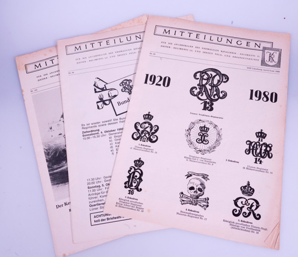 3x Mitteilungen für die Angehörigen des ehemaligen Kavallerie-Regiment 13